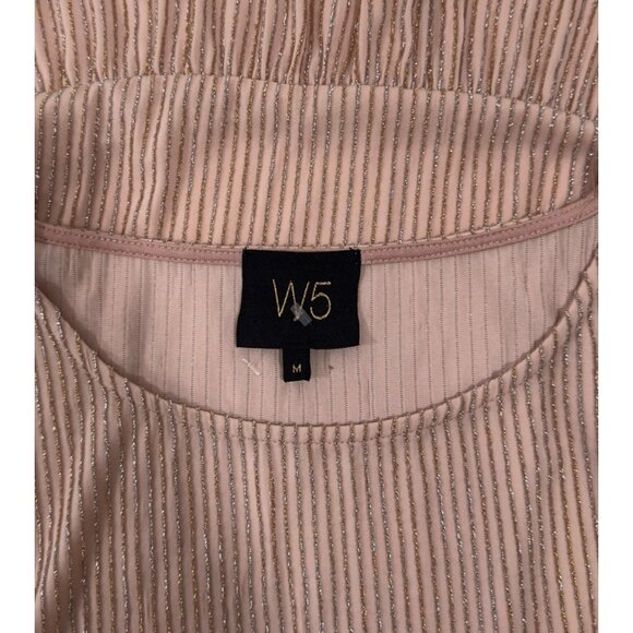 W5 Womens Ruffle Sleeve Rose Gold Metallic Striped Top Blouse SZ M Stretch - Picture 2 of 10